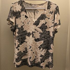 Calvin Klein Black and Cream Floral Women's Top